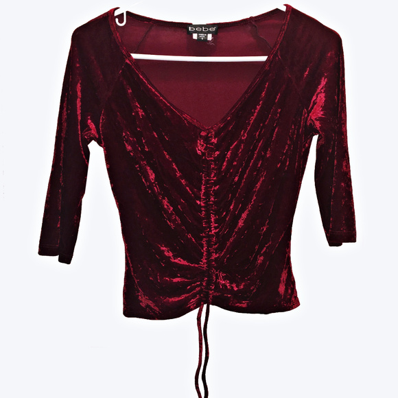 BEBE Red Velvet Adjustable Crop Top - Picture 3 of 5
